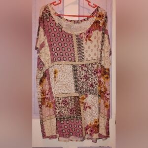 Maurices Patchwork Floral Scoop Neck Tunic - Pink, Cream & Yellow